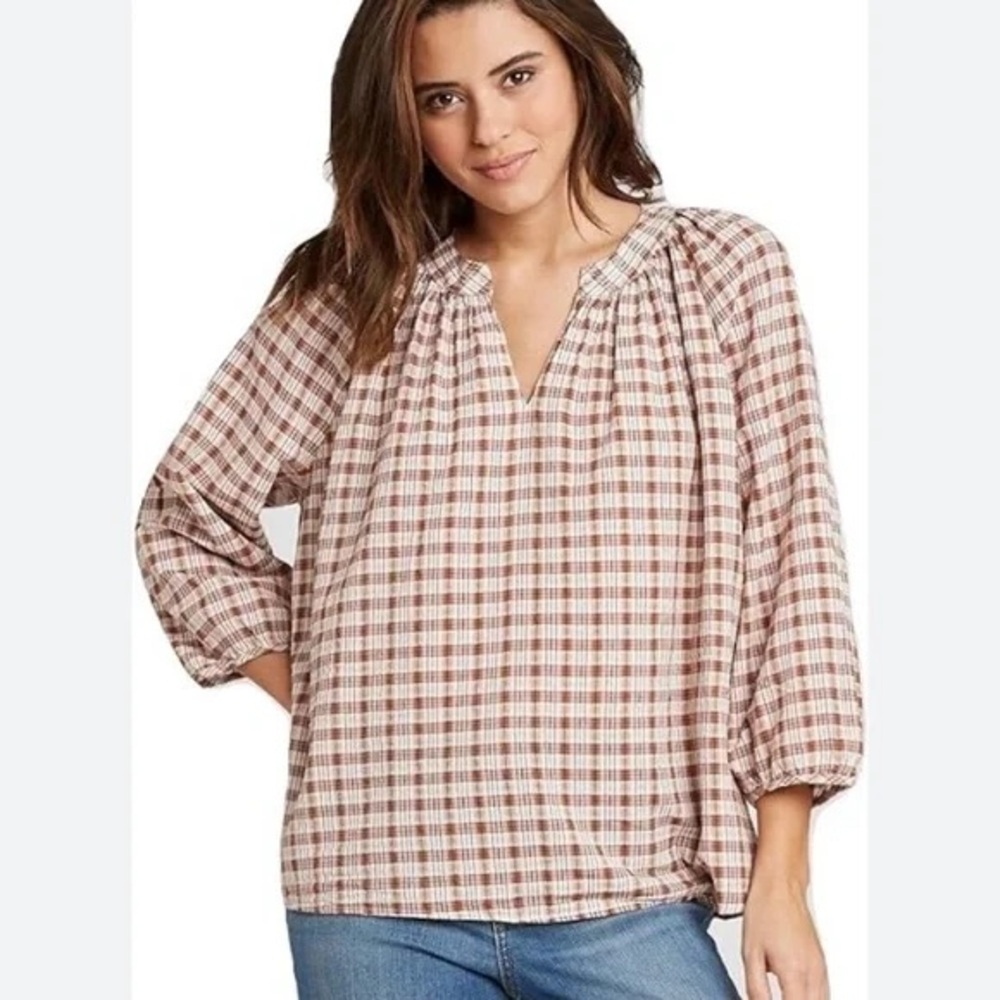 Universal Thread Fall Plaid Peasant Blouse